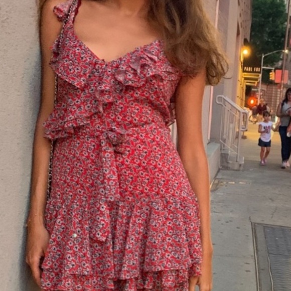 MARISSA WEBB Red Floral Ruffle Tiered Midi Dress - Picture 2 of 11